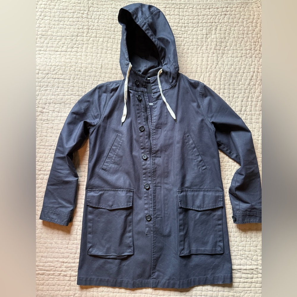 J. Crew Dark Navy Hooded Raincoat - Women’s size Medium